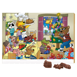 Classic Wand Adventskalender, Rätselmotiv, Graspapier, Querformat, Friedel Vollmilch-Schokotäfelchen