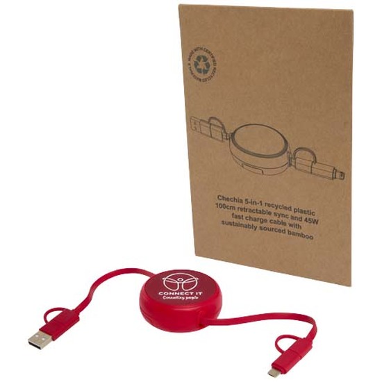 Alasia 100 cm 5-in-1 Kabel aus recyceltem Kunststoff und Aluminium, einziehbar, für Datenübertragung und mit 45W Schnellladung