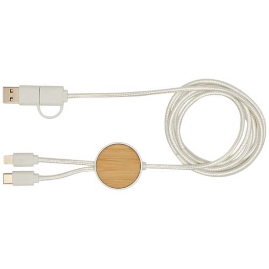 Chechia 150 cm 5-in-1 Kabel aus recyceltem Kunststoff für Datenübertragung und 27W Schnellladung mit Bambusdetails