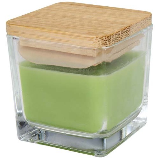 Ambra Quadratische Glaskerze mit Bambusdeckel