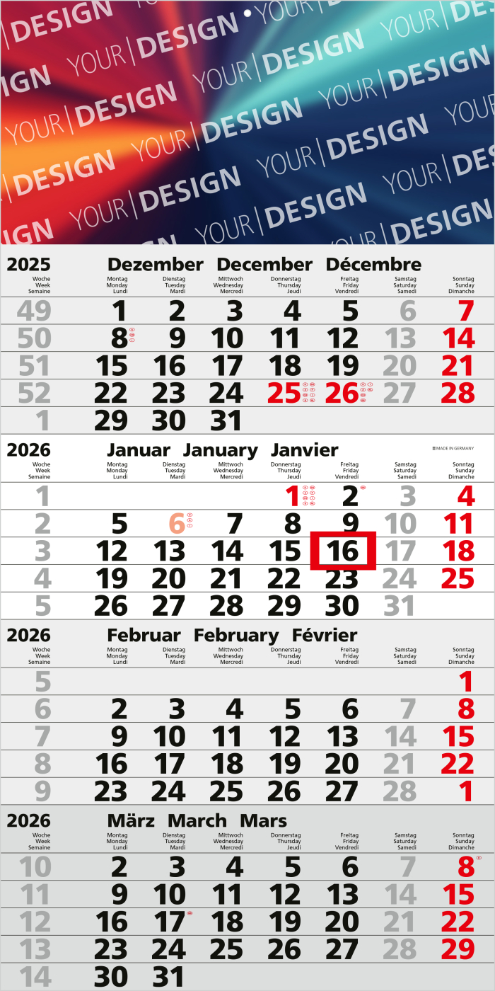 4-Monatskalender Mega 4 Post Bestseller (Einblatt)