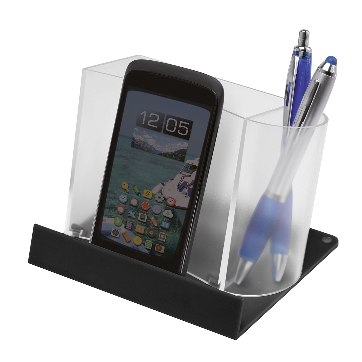 Smartphone-/Tabletständer mit Zettelbox und Köcher