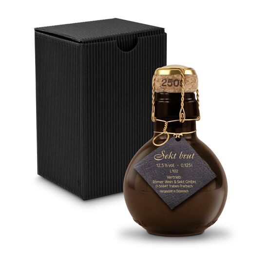 0,125 l hochwertiger Sekt brut in origineller Flasche, Alkohol 12% Vol. - Inklusive Geschenkkarton