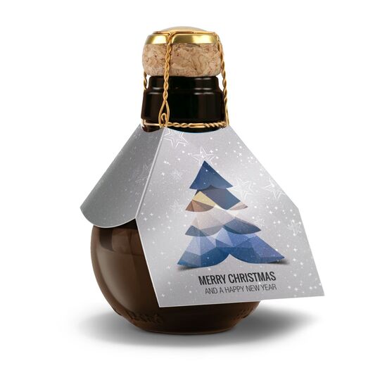 Merry Christmas - das versteht man auf der ganzen Welt. Die kleinste Sektflasche der Welt in blauer Schmuckwelle oder als Einzelflasche.