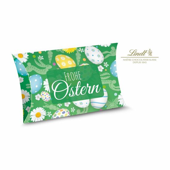 Diese originelle Lindt Ostertasche ist gefüllt mit 1 Lindt Goldhasen und 5 Lindt-Mini-Eiern in je drei verschiedenen Farben.