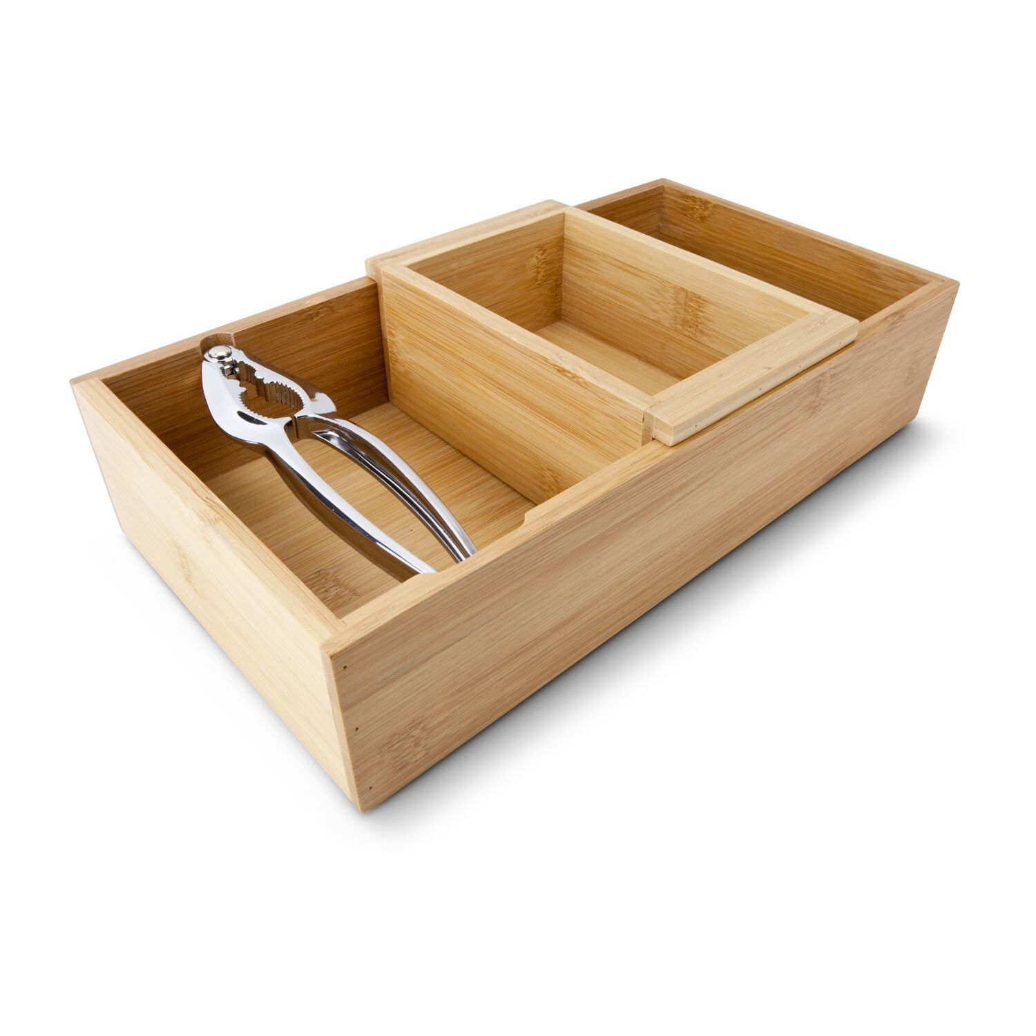 Hochwertiges ROMINOX® Nussknacker-Set aus Holz gefüllt mit 400g Walnüssen. Die Schalen können in dem entnehmbarem Schubfach gesammelt werden