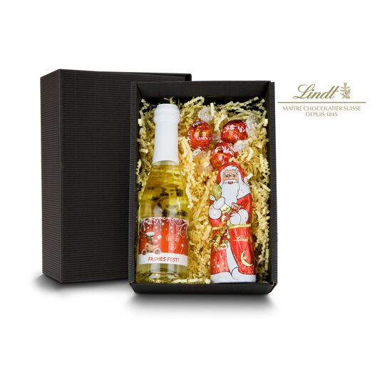 1 Secco Piccolo (0,2 l), 1 Lindt Schokoladen Weihnachtsmann (70 g) & 3 zartschmelzende Lindt Lindorkugeln in Rot (Vollmilch, je 12,5 g)