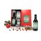 0,25 l Flasche Glühwein, 100 g gebrannte Mandeln und 100 g Glühweinbonbons verpackt in einem roten Weihnachtskarton