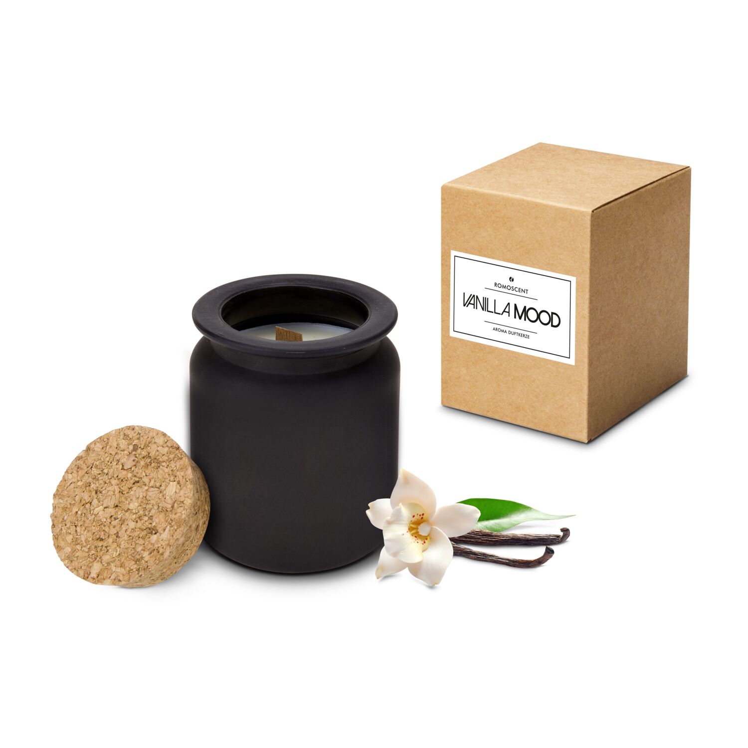 In der naturfarbenen Tüte mit "Feel Good" Aufkleber befinden sich ein Früchtetee Vanille-Sahne und eine ROMOSCENT® Aromakerze.