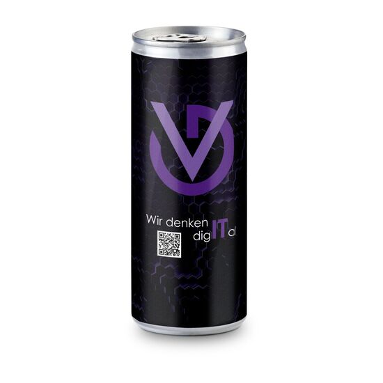 PowerDrink mit Koffein, Taurin, Kohlensäure und Vitamin B3, B5, B6 & B12. 0,25 l Slimline Dose in Silber