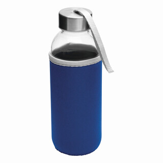 Glas-Flasche TAKE WELL, royalblau, transparent