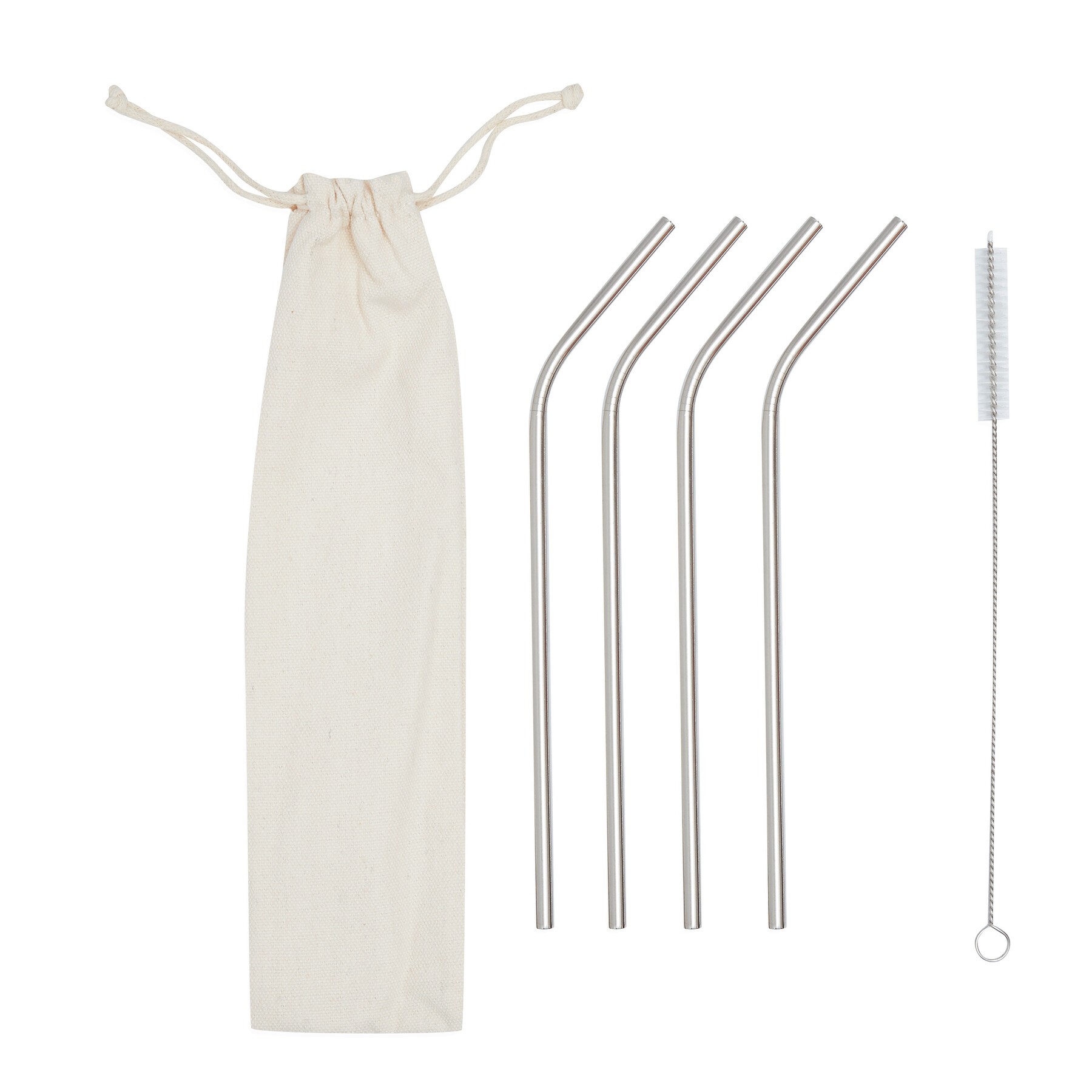 Edelstahl-Strohhalm-Set DRINK HAPPY, silber