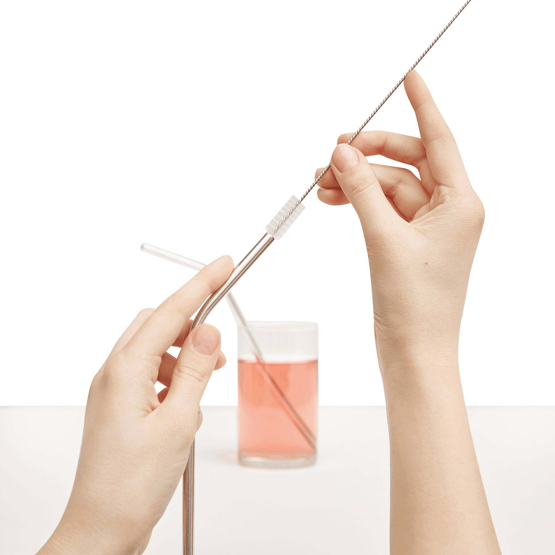 Edelstahl-Strohhalm-Set DRINK HAPPY, silber