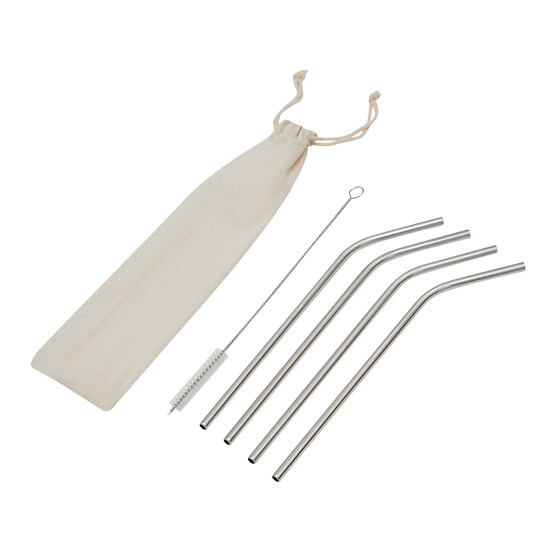 Edelstahl-Strohhalm-Set DRINK HAPPY, silber