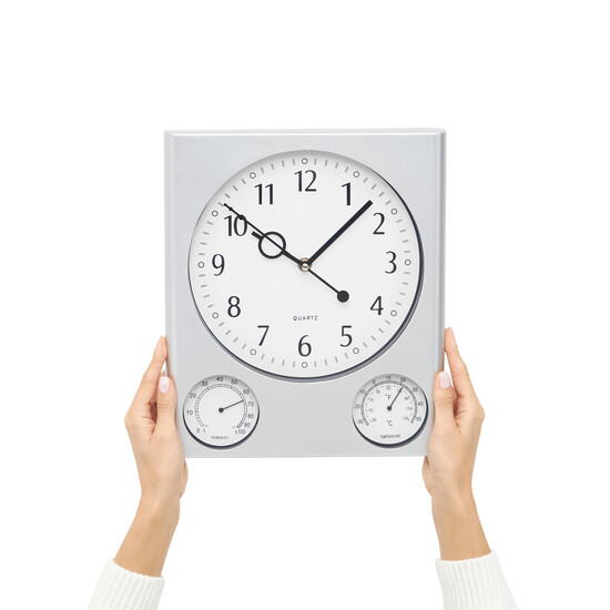 Rechteckige Wanduhr SATURN, silber