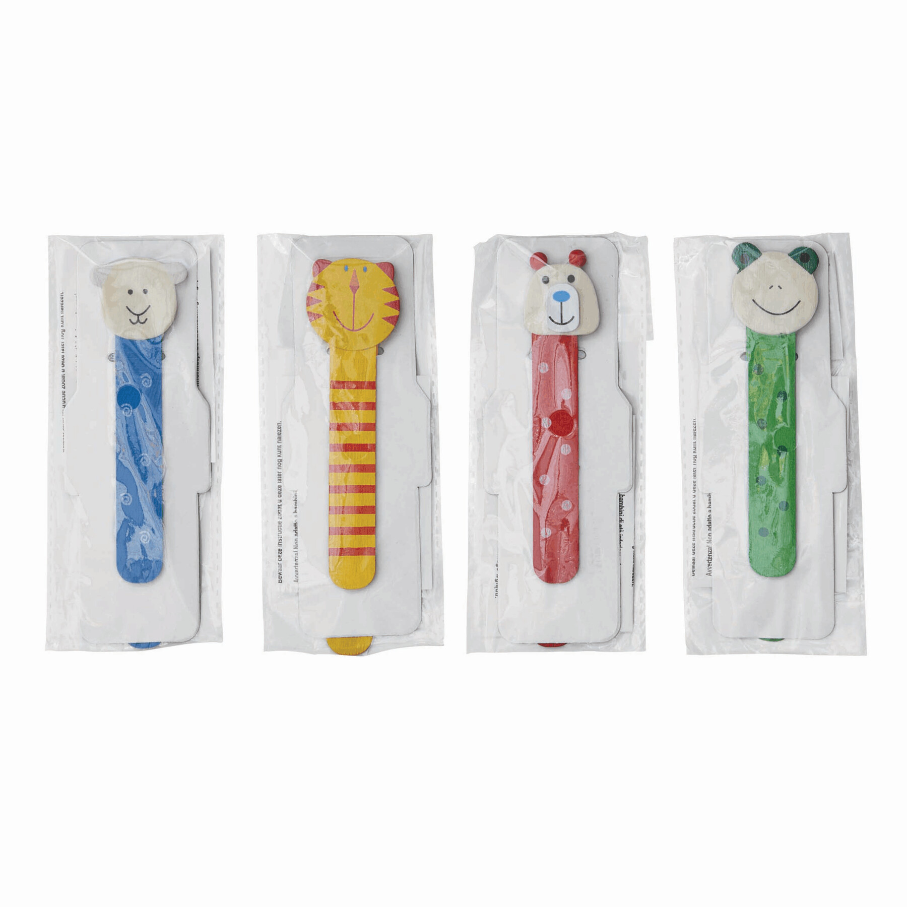 Holz-Lesezeichen FUNNY ANIMALS, 4-fach sortiert, Preis pro Stück, bunt