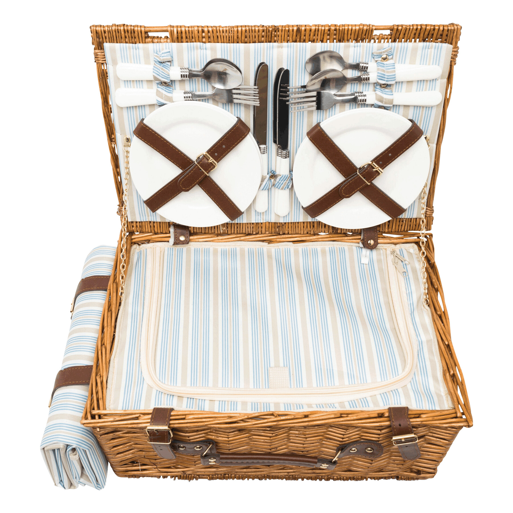 Weiden-Picknickkorb MADISON PARK, beige, blau, braun
