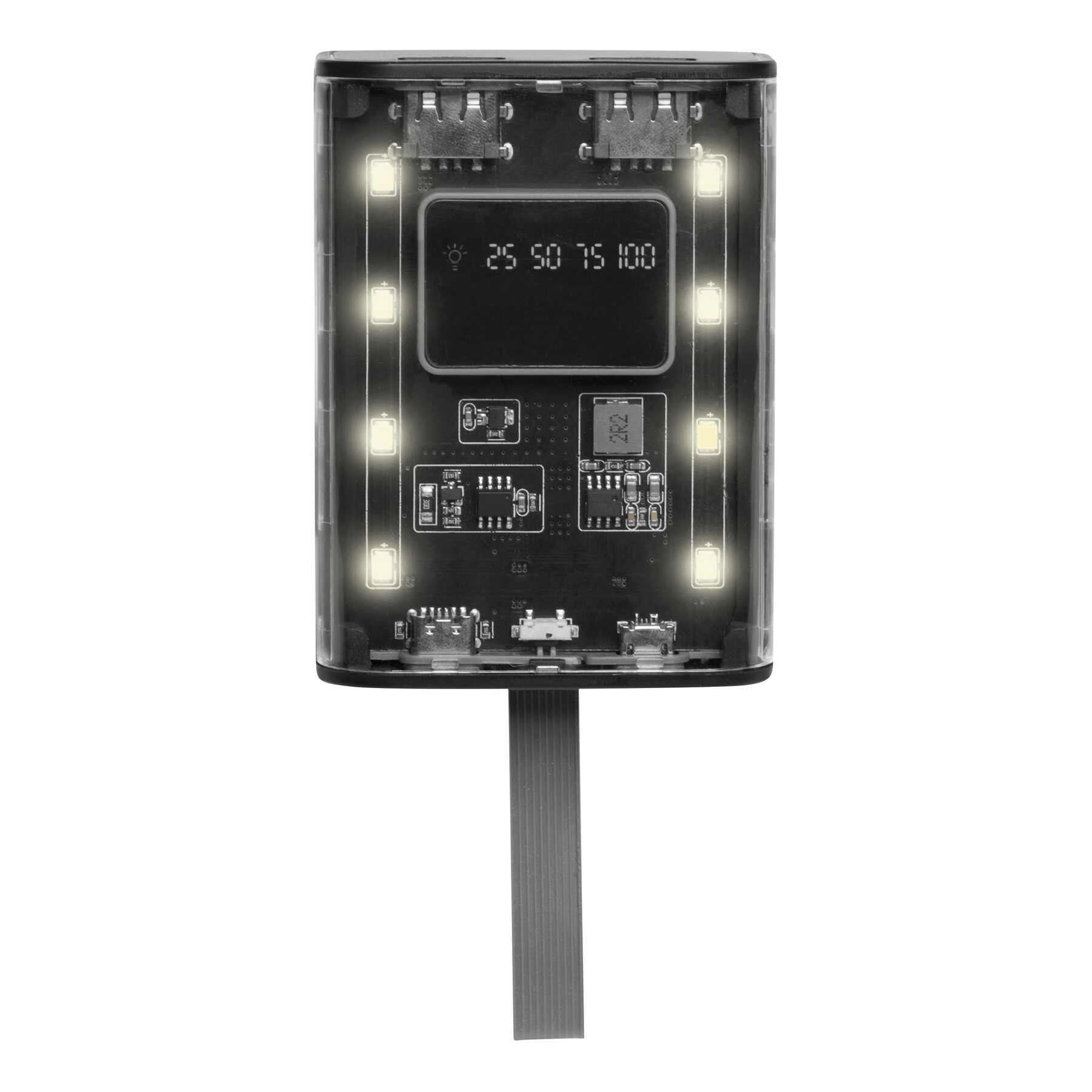 Powerbank / Taschenlampe OPEN SOURCE, schwarz, transparent