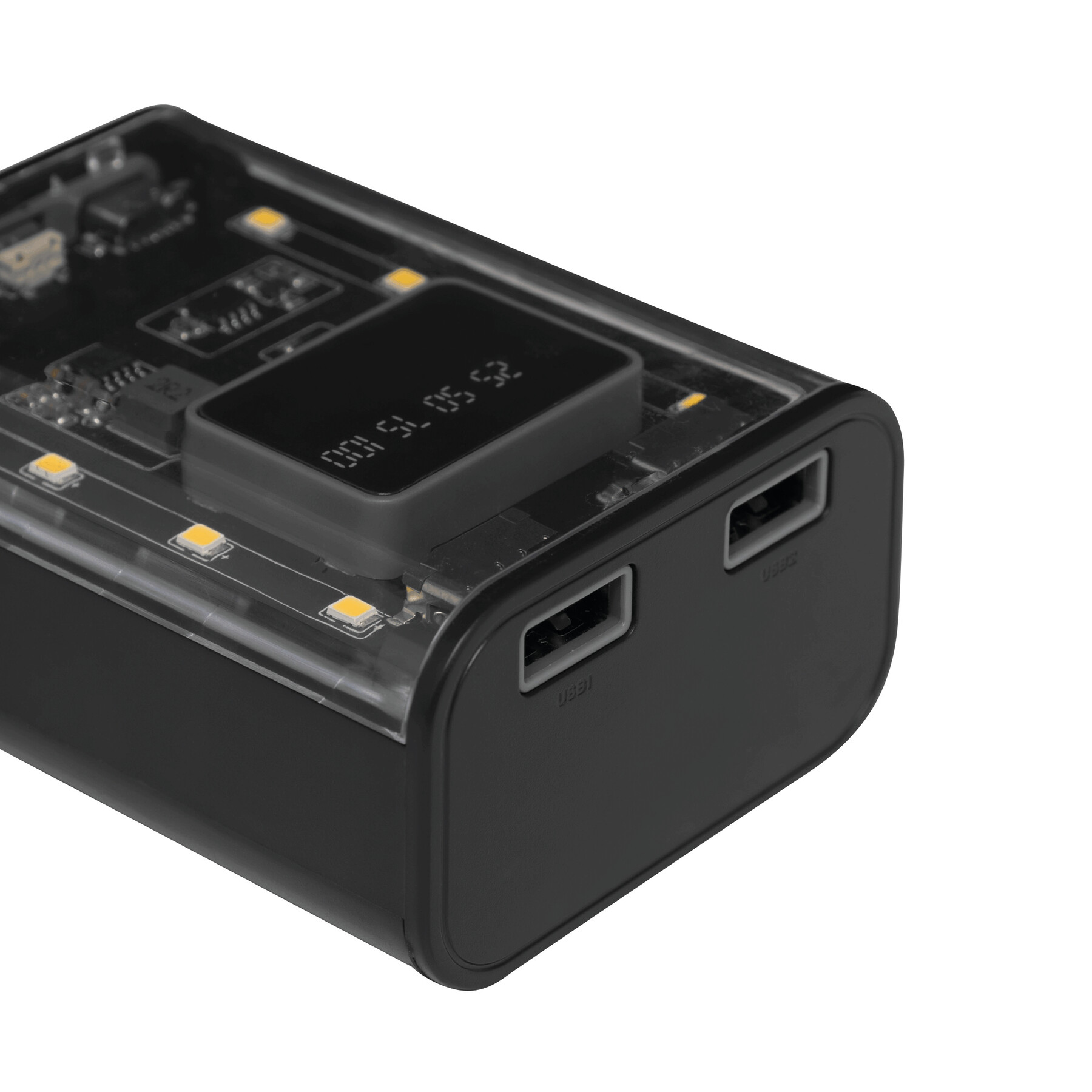 Powerbank / Taschenlampe OPEN SOURCE, schwarz, transparent