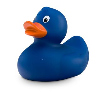 blaue Badeente Boris im Kleinformat mit orangenem Schnabel. Größe: ca. 6 cm. Inklusive Quietschventil