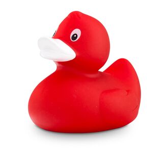 rote Badeente Renate im Kleinformat mit weißem Schnabel, Größe: ca. 6 cm, inklusive Quietschventil