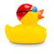 gelbe Badeente Kristin Kraul mit Badekappe und Schwimmbrille, Größe: ca. 8 cm. Inklusive Quietschventil
