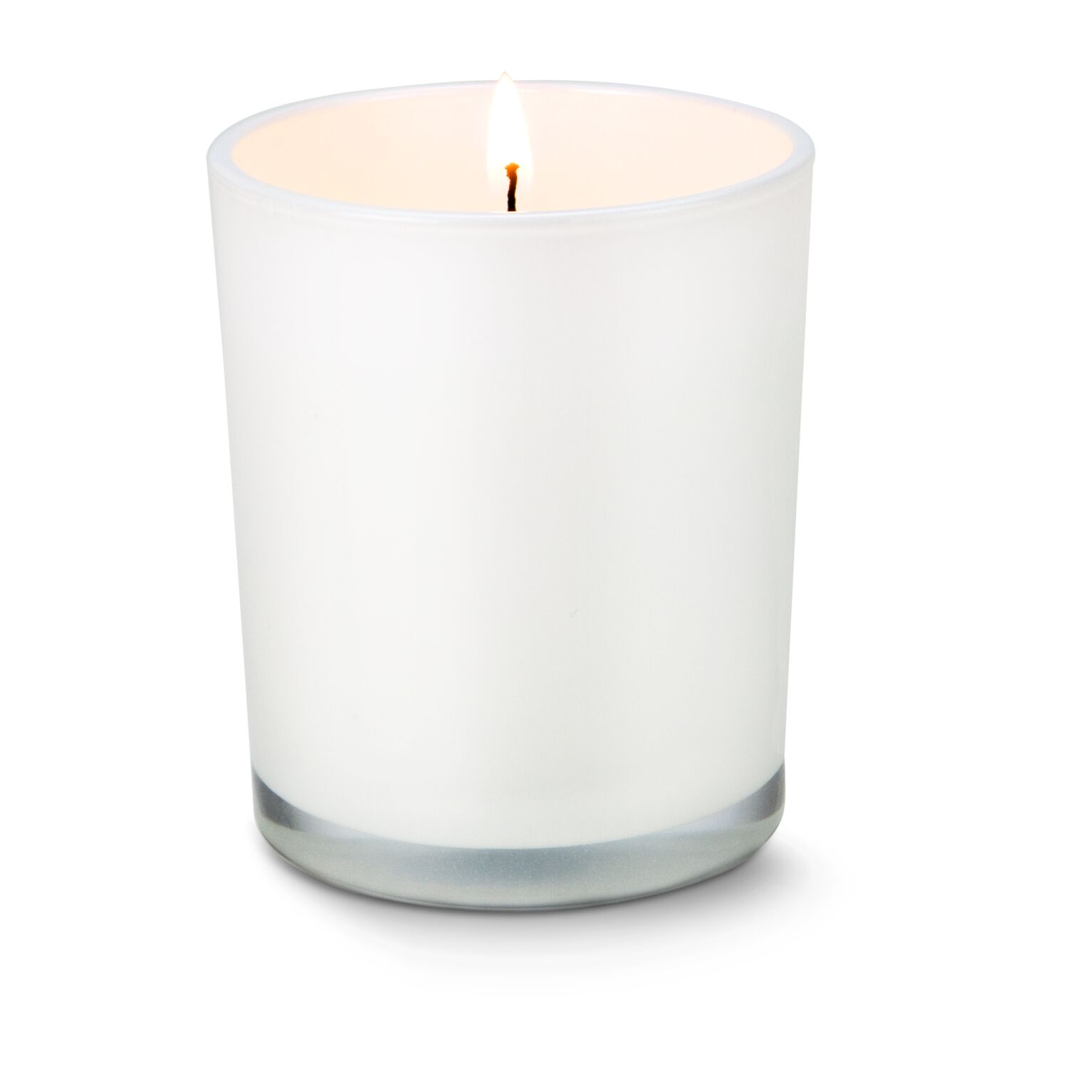 Puristische Aromakerze (160 g) in weißem Glas mit warmem Vanilleduft - verpackt im schwarzen Geschenkkarton mit schwarzer Schleife.