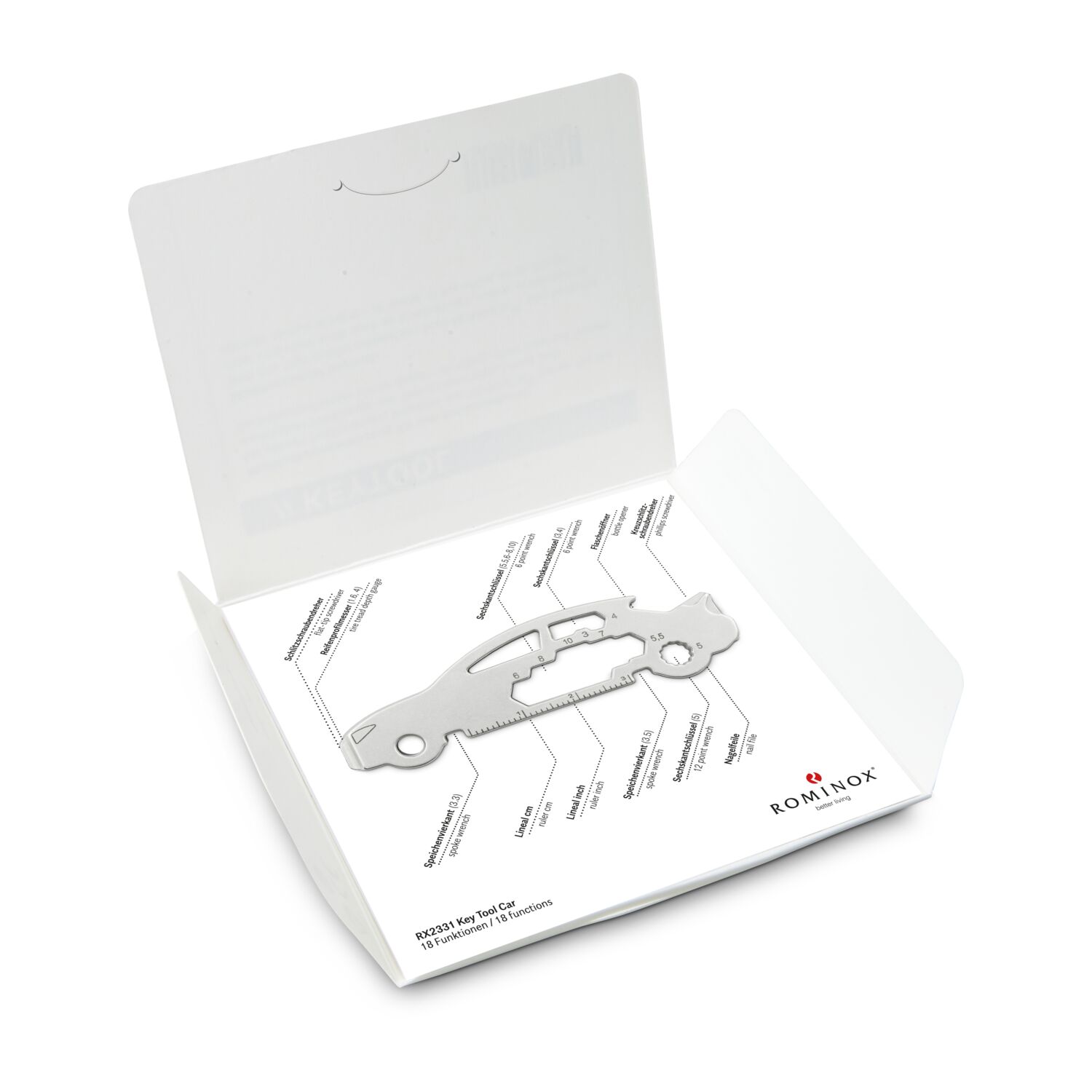 Key Tool in einem „Super Dad”-Mäppchen inkl. Funktionsbeschreibung. „An die Werkzeuge, fertig, los“!