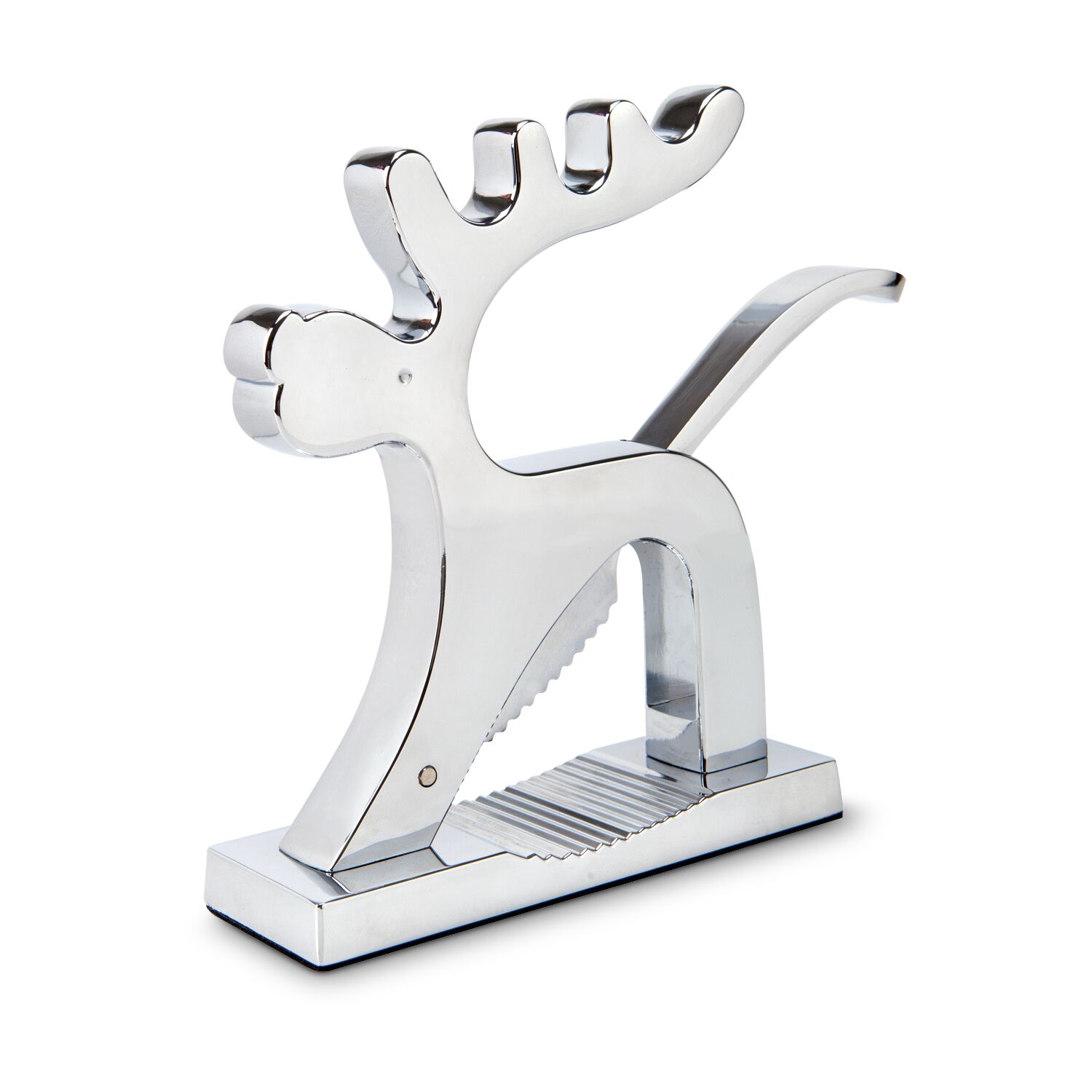 Knackige Idee: Hochwertiger Rentier-Nussknacker mit Feder im Hebel (Metall - massiv)