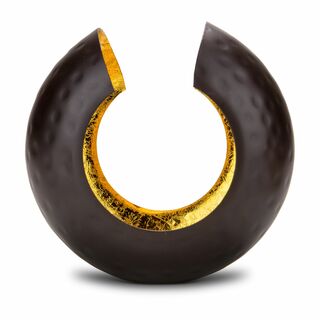 Wunderschön geformter Teelichthalter, strahlend goldener Kerzenschein (Metall - seidenmatt braun lackiert mit Goldfolienauskleidung)