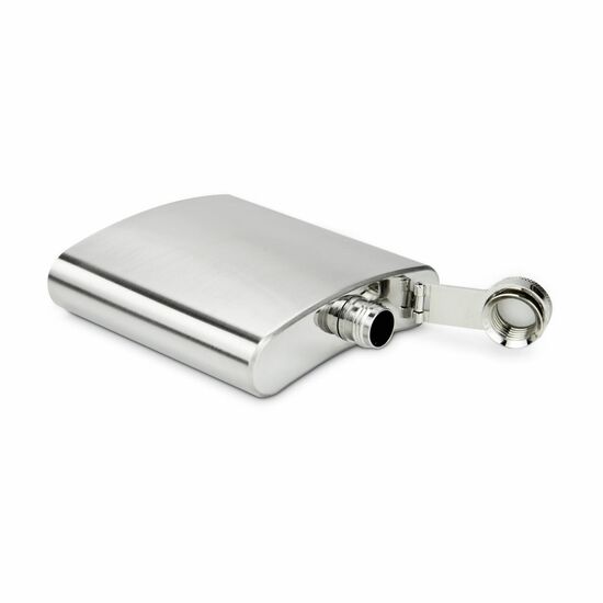 Edler Flachmann im Retro-Look, Schraubverschluss und Silkondichtung, 180 ml (Edelstahl - seidenmatt gebürstet)