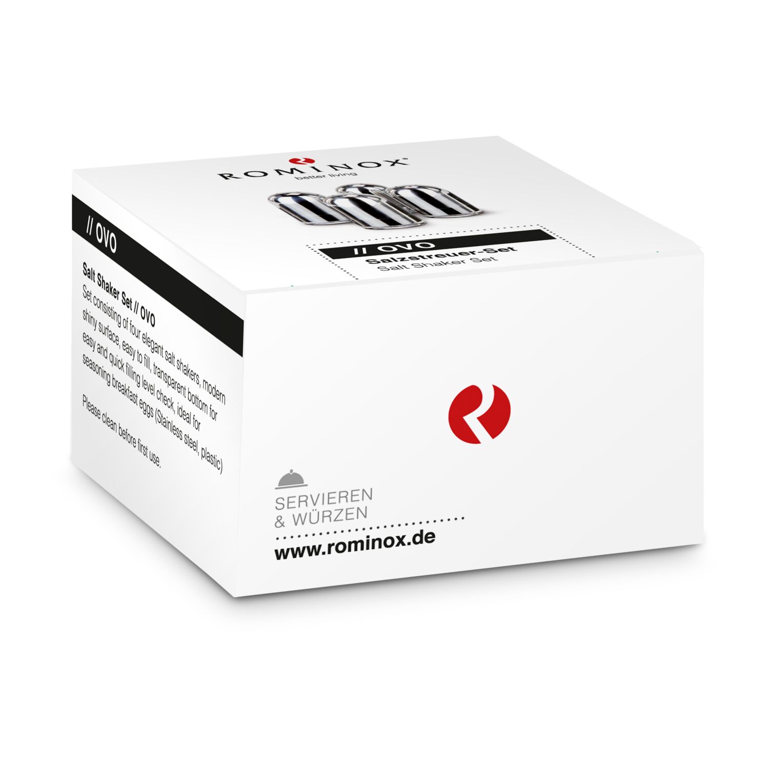 Set bestehend aus vier eleganten Salzstreuern, transparenter Boden für einfache und schnelle Füllstandprüfung