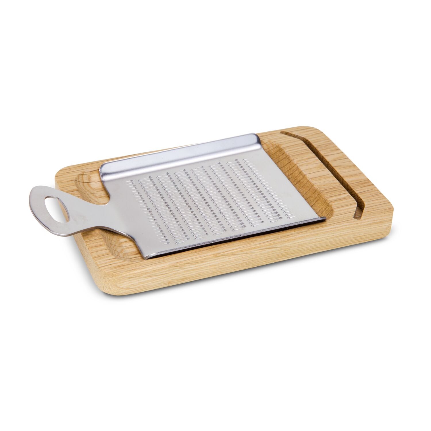 Edelstahlreibe mit Ständer aus Eichenholz, integrierte Ablage für Gewürze, zum Reiben von Salzsteinen und Gewürzen (Edelstahl, Eichenholz)