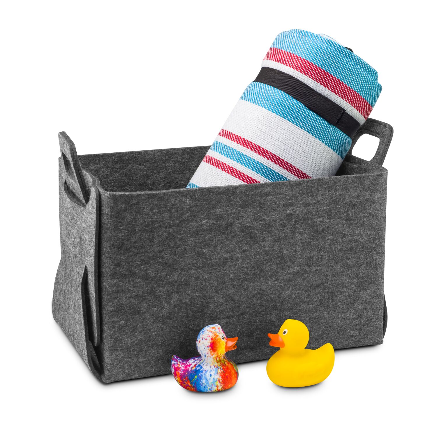 Filzkorb in Anthrazit, Tragkraft 25 kg, seitliche Griffe, zusammenfaltbar