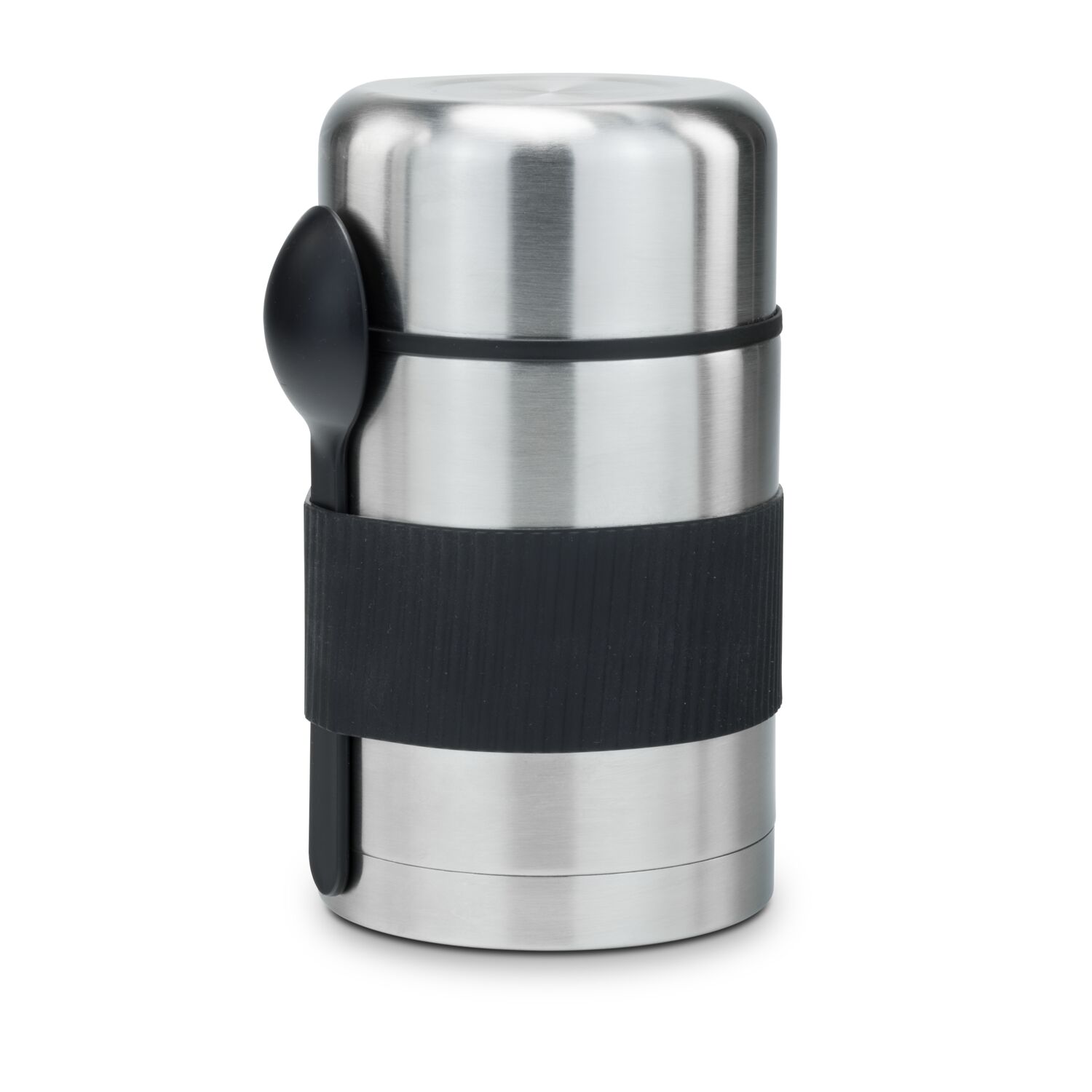 Foodcontainer mit Dichtungsring, Kapazität von 750 ml, inklusive Löffel und Halteriemen (Edelstahl, Kunststoff, Silikon)