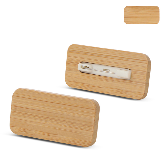 Namensschild aus Bambus mit Anstecknadel