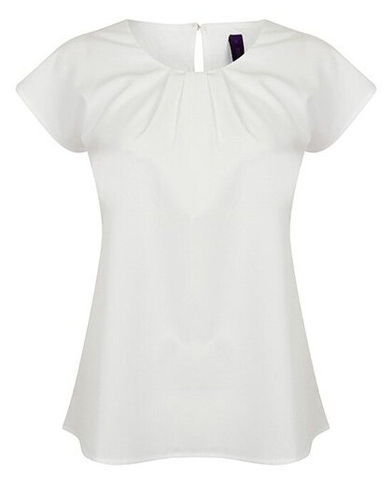 Ladies` Pleat Front Short Sleeve Blouse